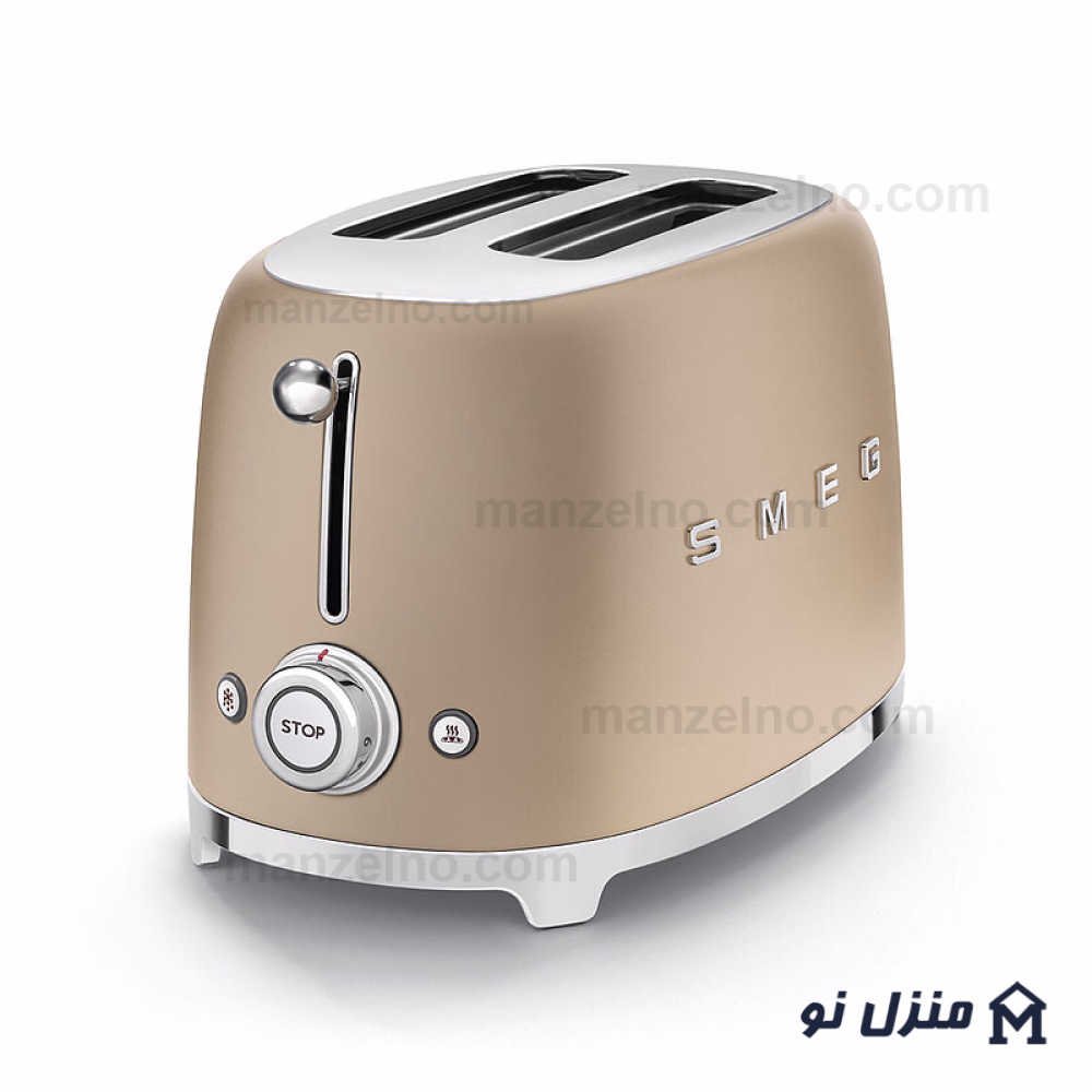  محصول 2 تصویر شماره توستر دو اسلایس اسمگ رنگ شامپاینی مات SMEG TSF01CHMUK 