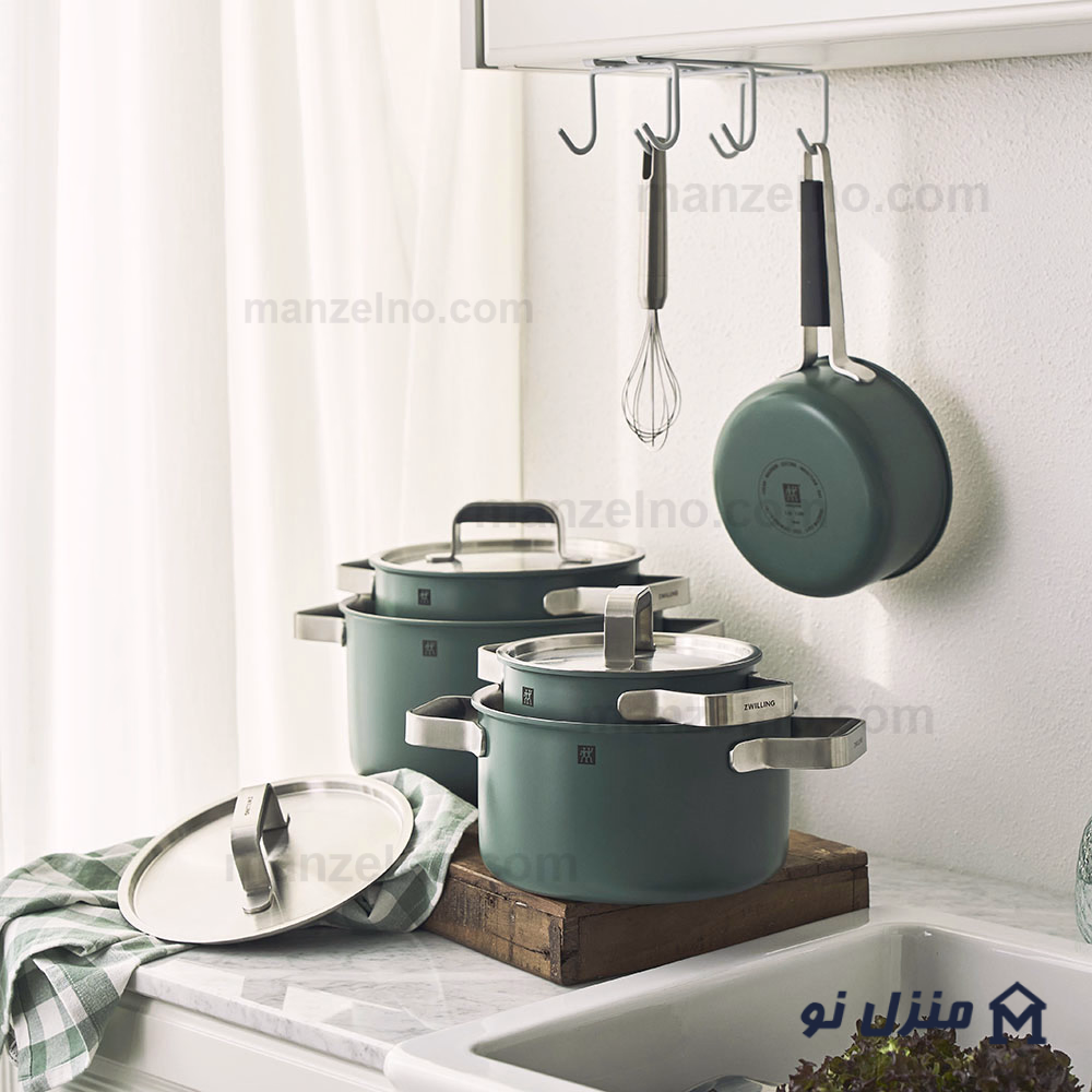  محصول 3 تصویر شماره سرویس قابلمه 5پارچه زولینگ مدل پیور رنگ سبز ZWILLING Pure Cookware green 